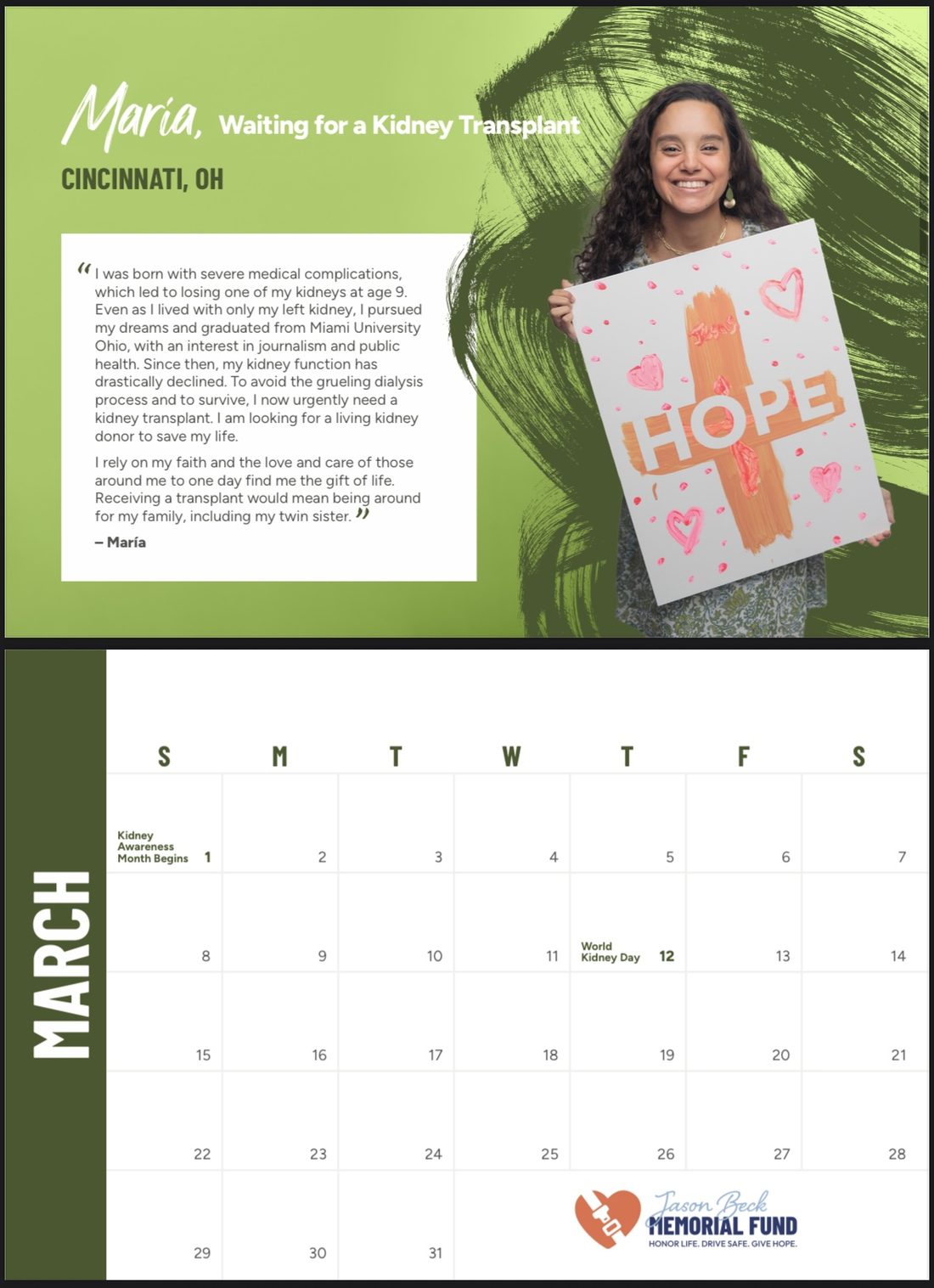 Maria's calendar spread, waiting for a kidney transplant, Cincinnati, Ohio